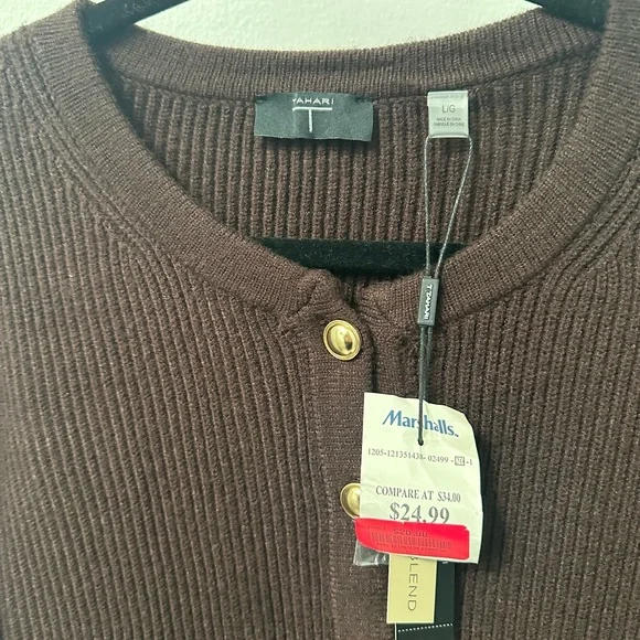 Tahari Chocolate Brown Cardigan Sweater - Picture 2 of 2